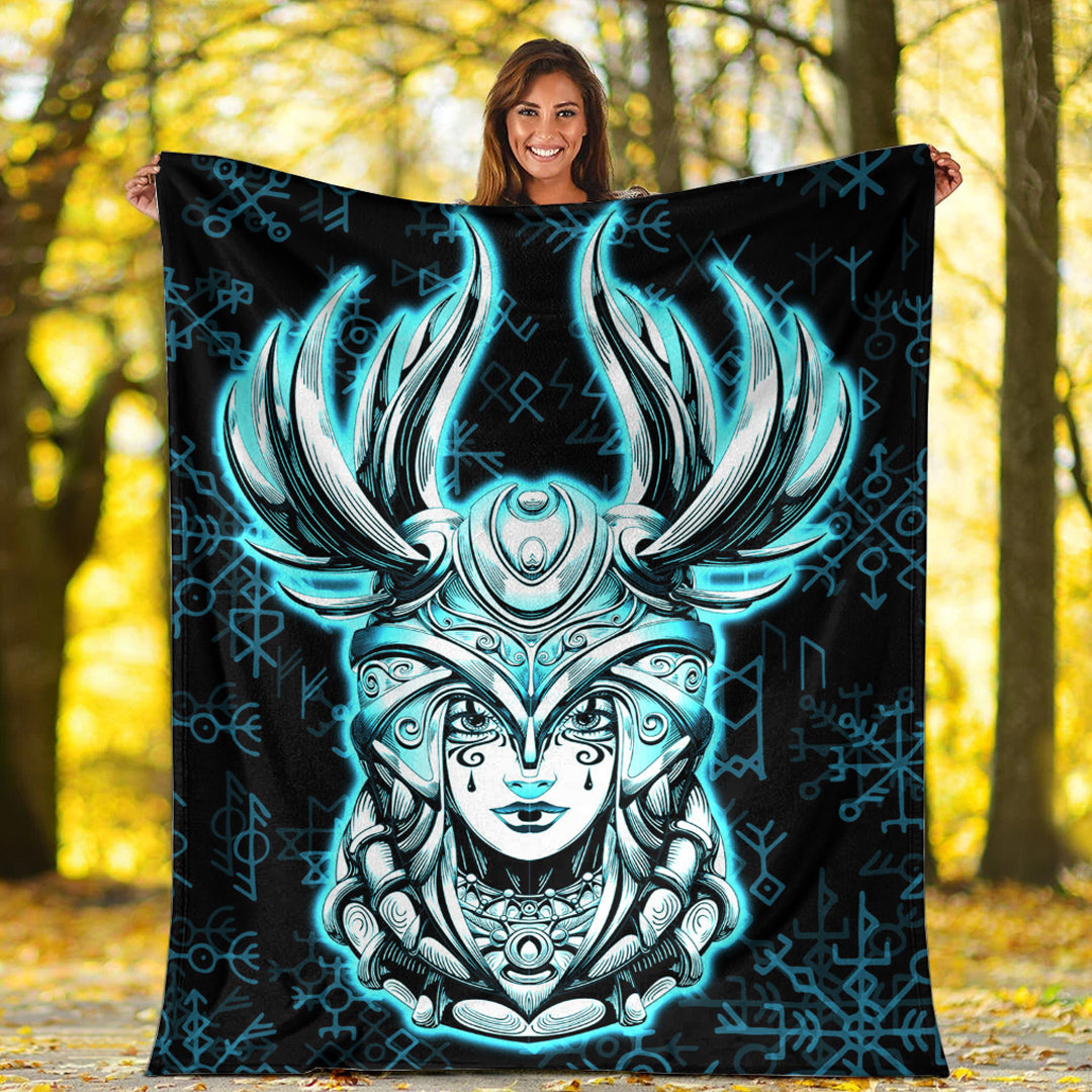 Viking Blanket Viking Valkyrie Turquoise Sherpa Fleece Blanket Gifts for Viking Lovers