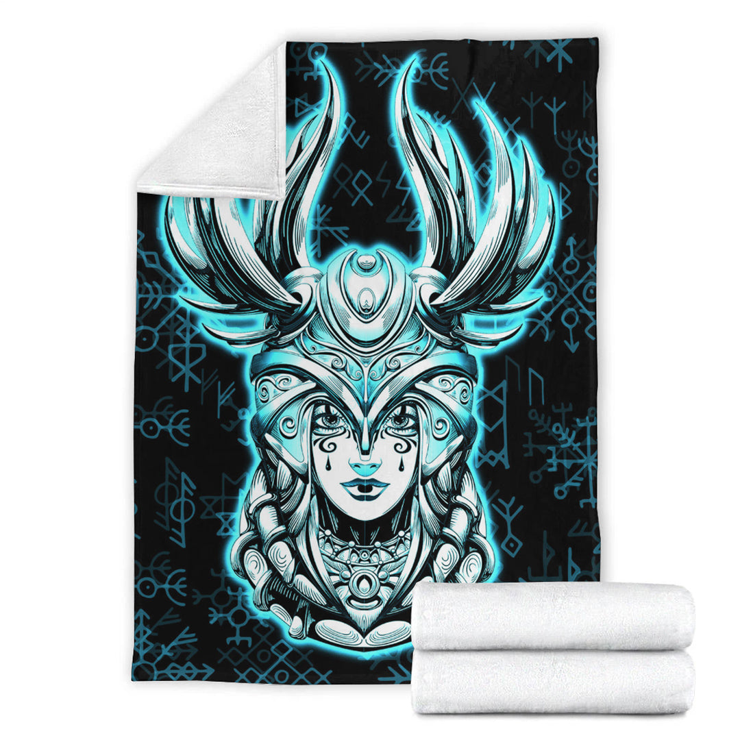 Viking Blanket Viking Valkyrie Turquoise Sherpa Fleece Blanket Gifts for Viking Lovers