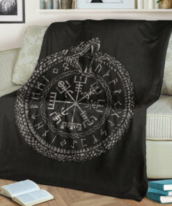 Viking Blanket Viking Vegvisir with Ouroboros and Runes Sherpa Fleece Blanket Gifts for Viking Lovers