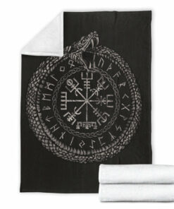 Viking Blanket Viking Vegvisir with Ouroboros and Runes Sherpa Fleece Blanket Gifts for Viking Lovers