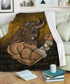 Viking Blanket Viking Warrior Muscles Power Sherpa Fleece Blanket Gifts for Viking Lovers