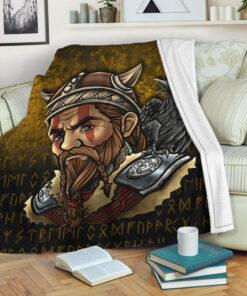 Viking Blanket Viking Warrior Odin Valhalla Raven Sherpa Fleece Blanket Gifts for Viking Lovers