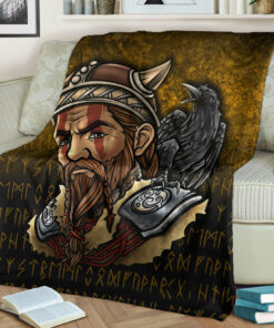 Viking Blanket Viking Warrior Odin Valhalla Raven Sherpa Fleece Blanket Gifts for Viking Lovers