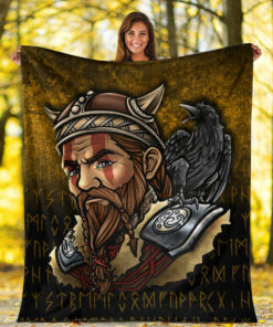 Viking Blanket Viking Warrior Odin Valhalla Raven Sherpa Fleece Blanket Gifts for Viking Lovers