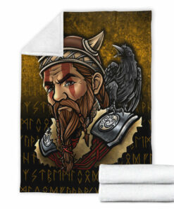 Viking Blanket Viking Warrior Odin Valhalla Raven Sherpa Fleece Blanket Gifts for Viking Lovers