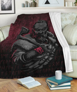 Viking Blanket Viking Warrior With Axe Sherpa Fleece Blanket Gifts for Viking Lovers