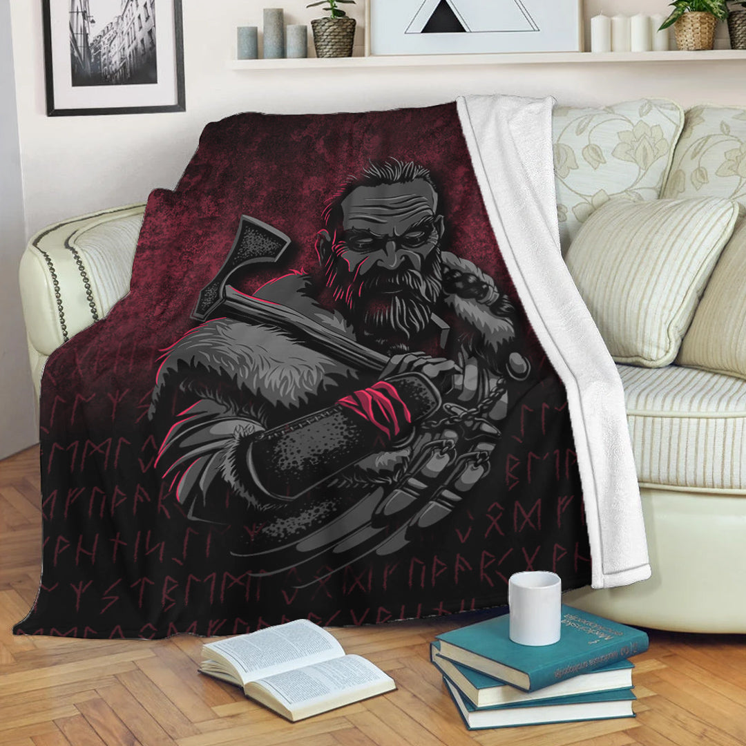 Viking Blanket Viking Warrior With Axe Sherpa Fleece Blanket Gifts for Viking Lovers
