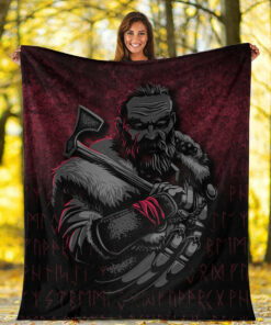 Viking Blanket Viking Warrior With Axe Sherpa Fleece Blanket Gifts for Viking Lovers
