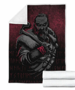Viking Blanket Viking Warrior With Axe Sherpa Fleece Blanket Gifts for Viking Lovers