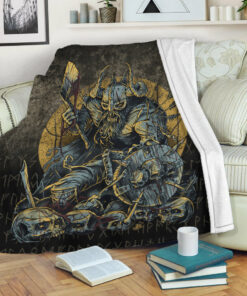 Viking Blanket Viking Warrior with Skulls Sherpa Fleece Blanket Gifts for Viking Lovers