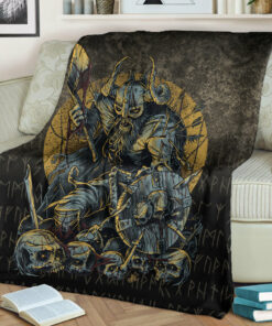Viking Blanket Viking Warrior with Skulls Sherpa Fleece Blanket Gifts for Viking Lovers