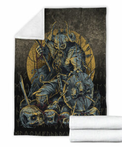 Viking Blanket Viking Warrior with Skulls Sherpa Fleece Blanket Gifts for Viking Lovers
