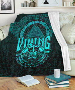 Viking Blanket Viking Warriors Valknut Cyan Sherpa Fleece Blanket Gifts for Viking Lovers