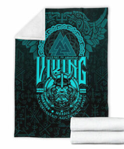 Viking Blanket Viking Warriors Valknut Cyan Sherpa Fleece Blanket Gifts for Viking Lovers