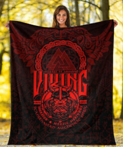 Viking Blanket Viking Warriors Valknut Red Sherpa Fleece Blanket Gifts for Viking Lovers