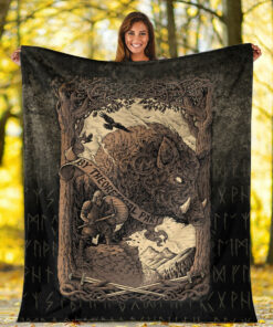 Viking Blanket Viking Wild Boar Sherpa Fleece Blanket Gifts for Viking Lovers