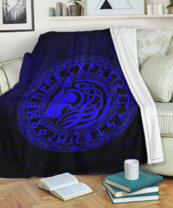 Viking Blanket Viking Wolf Blue Version Sherpa Fleece Blanket Gifts for Viking Lovers