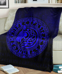Viking Blanket Viking Wolf Blue Version Sherpa Fleece Blanket Gifts for Viking Lovers
