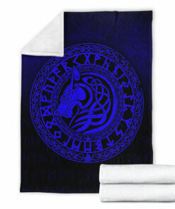Viking Blanket Viking Wolf Blue Version Sherpa Fleece Blanket Gifts for Viking Lovers