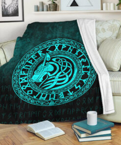 Viking Blanket Viking Wolf Cyan Version Sherpa Fleece Blanket Gifts for Viking Lovers