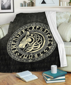 Viking Blanket Viking Wolf Gold Version Sherpa Fleece Blanket Gifts for Viking Lovers