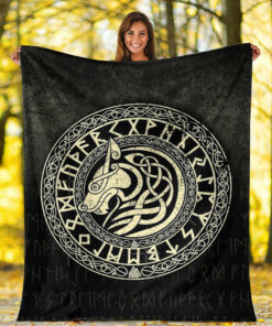 Viking Blanket Viking Wolf Gold Version Sherpa Fleece Blanket Gifts for Viking Lovers