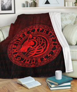 Viking Blanket Viking Wolf Red Version Sherpa Fleece Blanket Gifts for Viking Lovers
