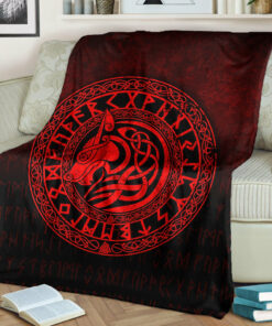 Viking Blanket Viking Wolf Red Version Sherpa Fleece Blanket Gifts for Viking Lovers