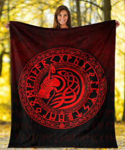 Viking Blanket Viking Wolf Red Version Sherpa Fleece Blanket Gifts for Viking Lovers