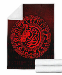 Viking Blanket Viking Wolf Red Version Sherpa Fleece Blanket Gifts for Viking Lovers