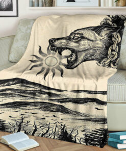 Viking Blanket Viking Wolf Skoll Vintage Style Sherpa Fleece Blanket Gifts for Viking Lovers
