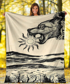 Viking Blanket Viking Wolf Skoll Vintage Style Sherpa Fleece Blanket Gifts for Viking Lovers