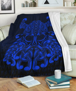 Viking Blanket Vikings Odin Valhalla Blue Version Sherpa Fleece Blanket Gifts for Viking Lovers