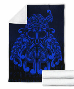Viking Blanket Vikings Odin Valhalla Blue Version Sherpa Fleece Blanket Gifts for Viking Lovers