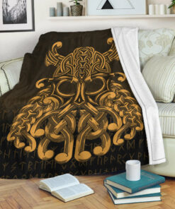 Viking Blanket Vikings Odin Valhalla Gold Version Sherpa Fleece Blanket Gifts for Viking Lovers
