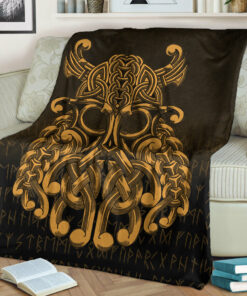 Viking Blanket Vikings Odin Valhalla Gold Version Sherpa Fleece Blanket Gifts for Viking Lovers