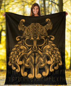 Viking Blanket Vikings Odin Valhalla Gold Version Sherpa Fleece Blanket Gifts for Viking Lovers