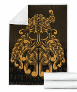 Viking Blanket Vikings Odin Valhalla Gold Version Sherpa Fleece Blanket Gifts for Viking Lovers