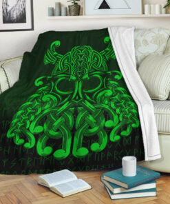 Viking Blanket Vikings Odin Valhalla Green Version Sherpa Fleece Blanket Gifts for Viking Lovers
