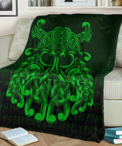 Viking Blanket Vikings Odin Valhalla Green Version Sherpa Fleece Blanket Gifts for Viking Lovers