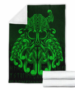 Viking Blanket Vikings Odin Valhalla Green Version Sherpa Fleece Blanket Gifts for Viking Lovers