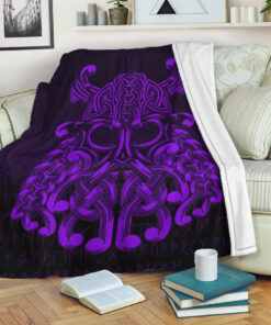 Viking Blanket Vikings Odin Valhalla Purple Version Sherpa Fleece Blanket Gifts for Viking Lovers