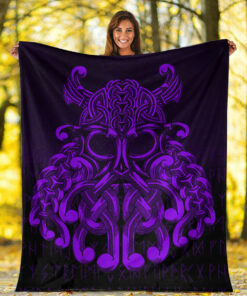 Viking Blanket Vikings Odin Valhalla Purple Version Sherpa Fleece Blanket Gifts for Viking Lovers