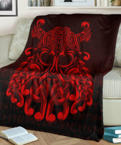 Viking Blanket Vikings Odin Valhalla Red Version Sherpa Fleece Blanket Gifts for Viking Lovers