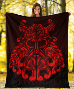 Viking Blanket Vikings Odin Valhalla Red Version Sherpa Fleece Blanket Gifts for Viking Lovers