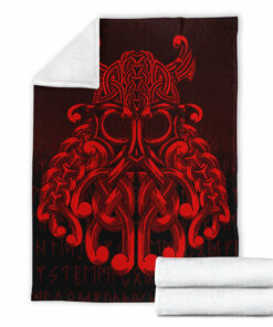 Viking Blanket Vikings Odin Valhalla Red Version Sherpa Fleece Blanket Gifts for Viking Lovers