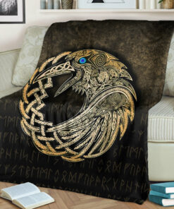 Viking Blanket Vikings Raven Gold Version Sherpa Fleece Blanket Gifts for Viking Lovers