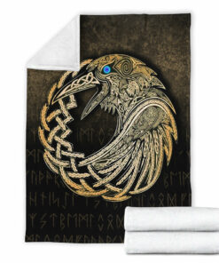 Viking Blanket Vikings Raven Gold Version Sherpa Fleece Blanket Gifts for Viking Lovers