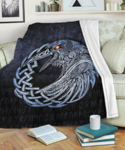 Viking Blanket Vikings Raven Special Blue Version Sherpa Fleece Blanket Gifts for Viking Lovers