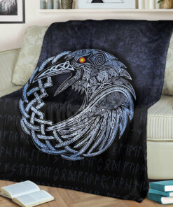 Viking Blanket Vikings Raven Special Blue Version Sherpa Fleece Blanket Gifts for Viking Lovers